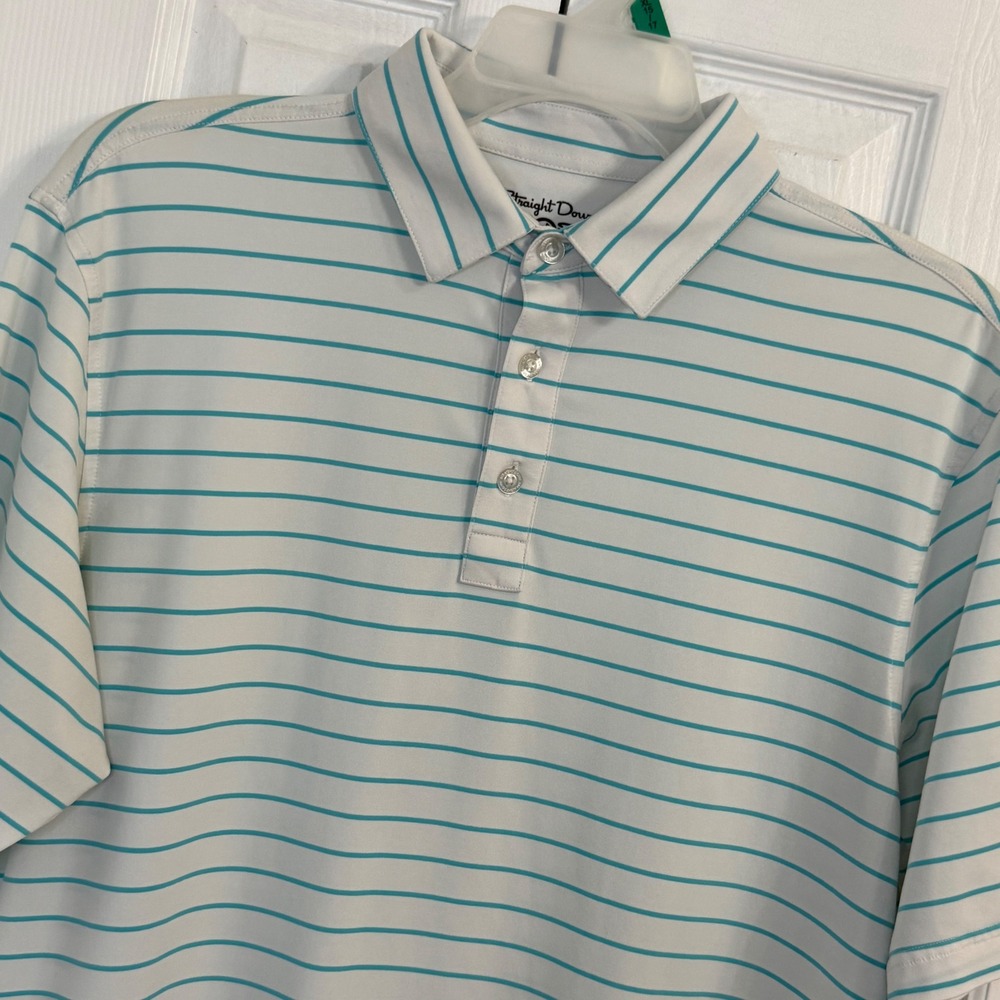 Straight Down Performance Polo Shirt Striped Golf Athletic‎ Size L